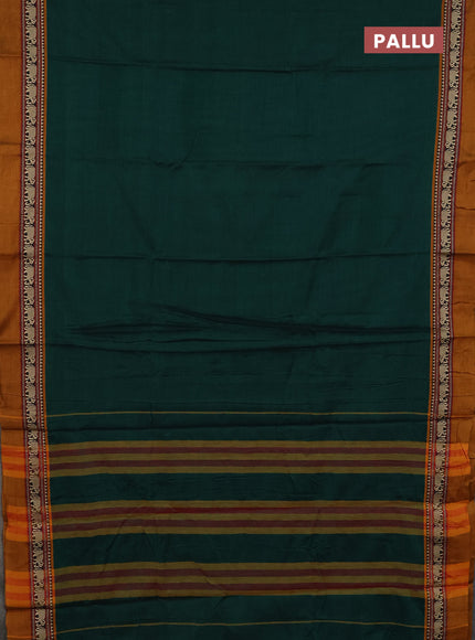 Narayanpet cotton saree green and dark mustard with plain body and thread woven simple border