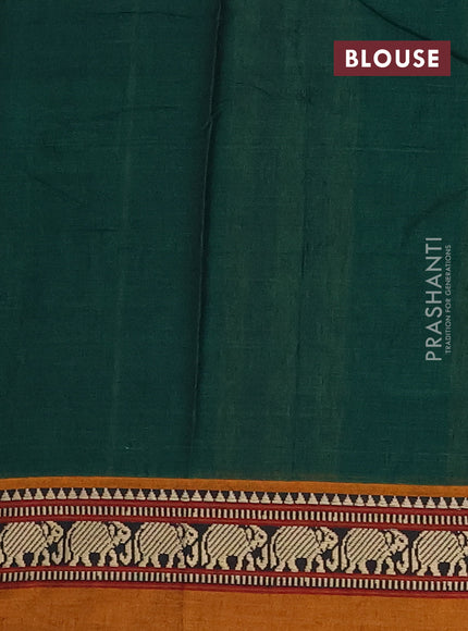 Narayanpet cotton saree green and dark mustard with plain body and thread woven simple border
