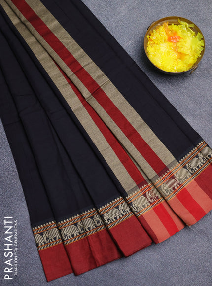 Narayanpet cotton saree black and maroon with plain body and thread woven simple border