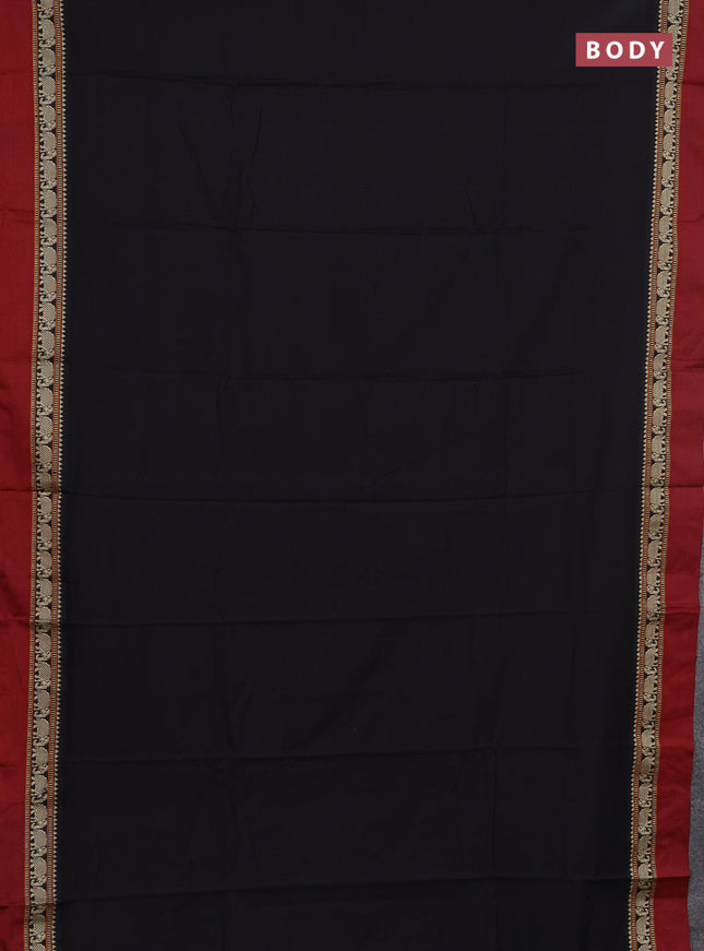 Narayanpet cotton saree black and maroon with plain body and thread woven simple border