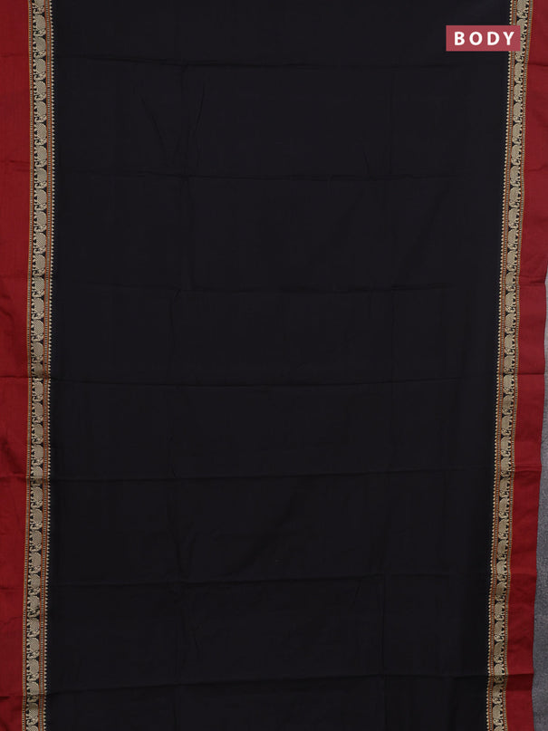 Narayanpet cotton saree black and maroon with plain body and thread woven simple border
