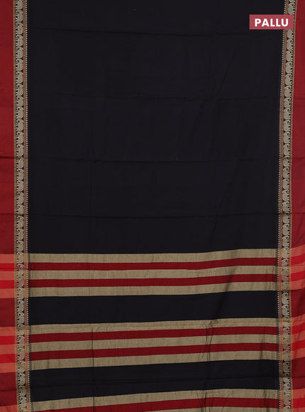 Narayanpet cotton saree black and maroon with plain body and thread woven simple border