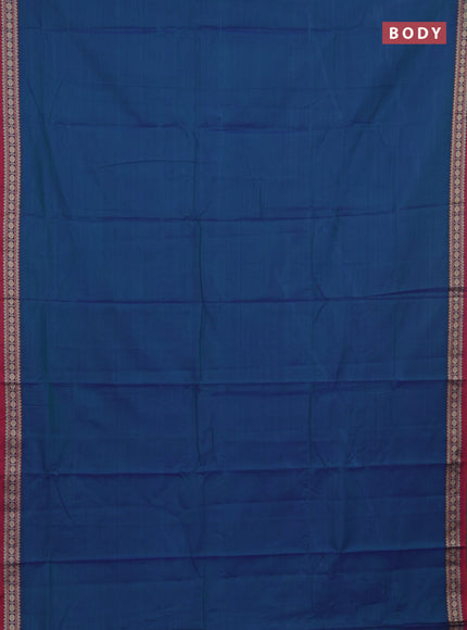 Narayanpet cotton saree dual shade of bluish green and maroon with plain body and thread woven border
