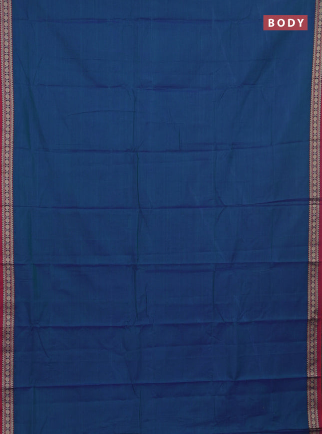 Narayanpet cotton saree dual shade of bluish green and maroon with plain body and thread woven border