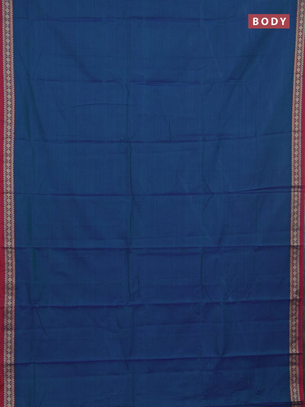 Narayanpet cotton saree dual shade of bluish green and maroon with plain body and thread woven border
