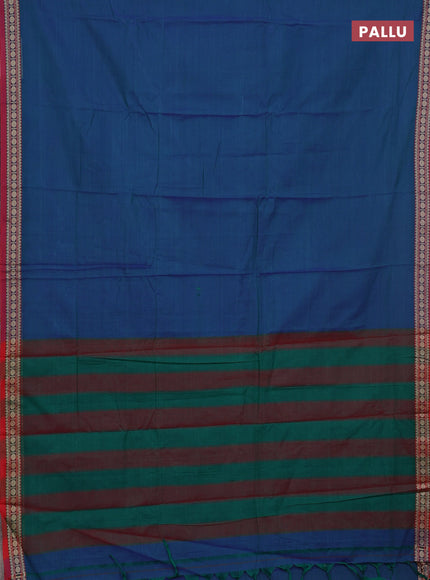 Narayanpet cotton saree dual shade of bluish green and maroon with plain body and thread woven border