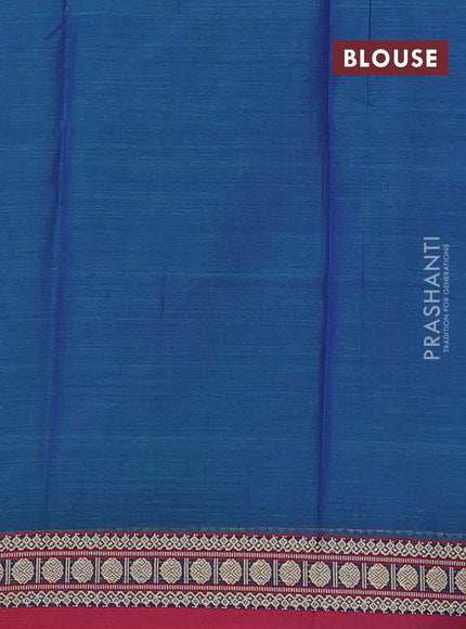 Narayanpet cotton saree dual shade of bluish green and maroon with plain body and thread woven border