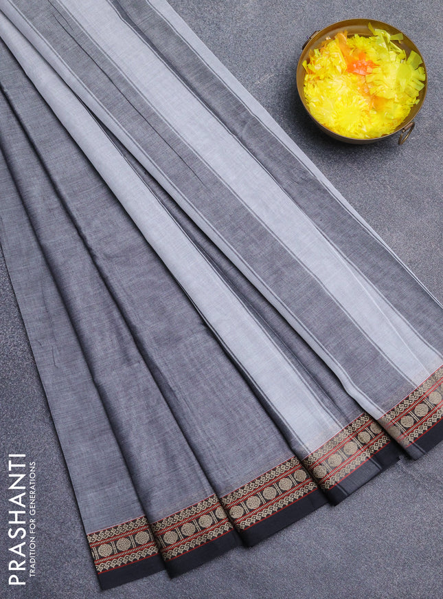 Narayanpet cotton saree grey and black with plain body and thread woven border