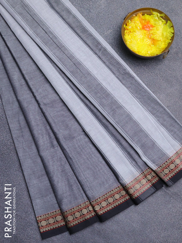 Narayanpet cotton saree grey and black with plain body and thread woven border
