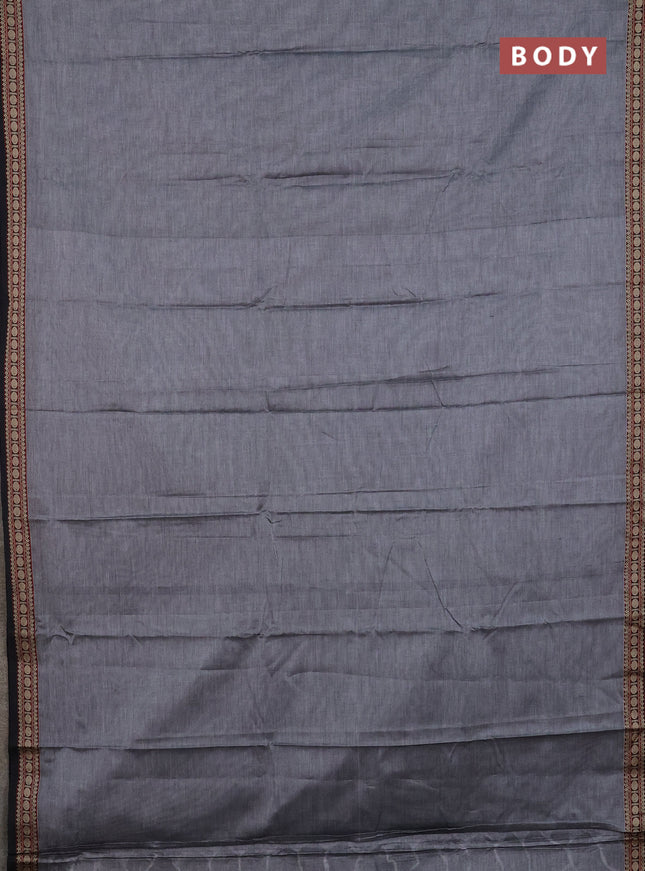 Narayanpet cotton saree grey and black with plain body and thread woven border