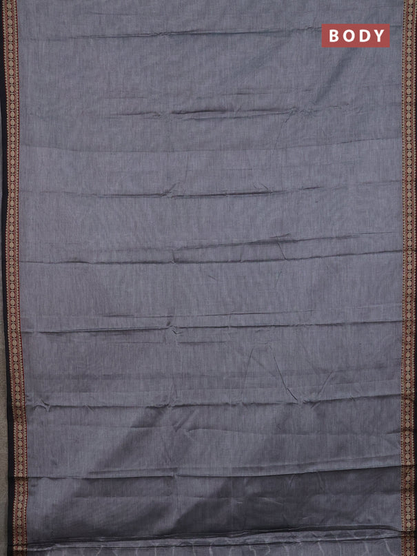 Narayanpet cotton saree grey and black with plain body and thread woven border