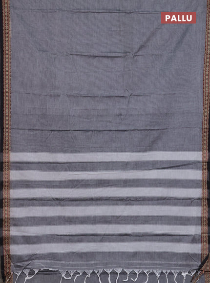 Narayanpet cotton saree grey and black with plain body and thread woven border
