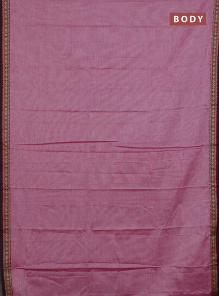 Narayanpet cotton saree pink shade and deep maroon with plain body and thread woven border