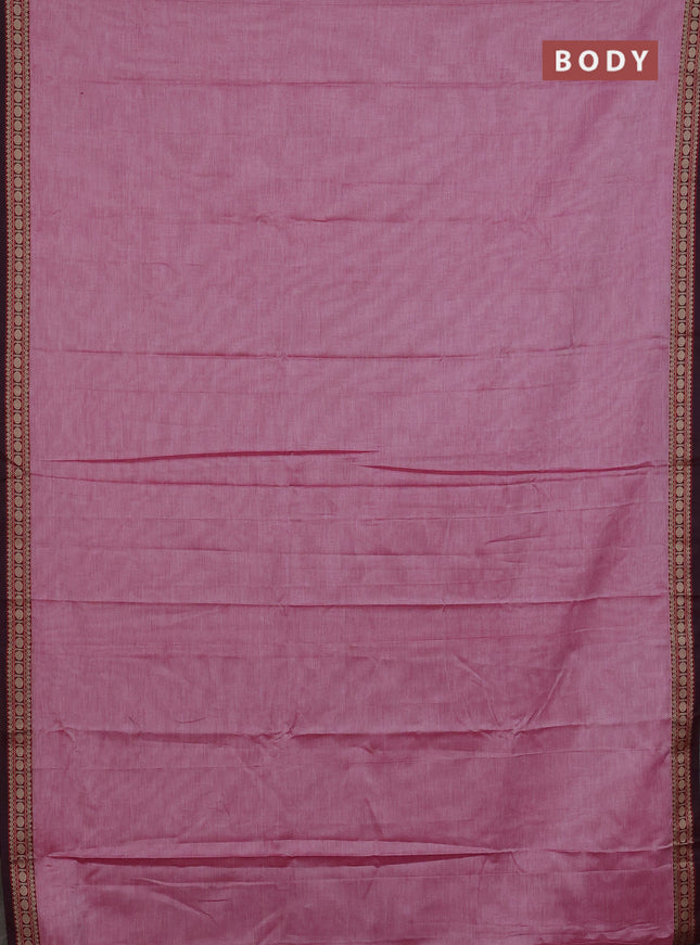 Narayanpet cotton saree pink shade and deep maroon with plain body and thread woven border