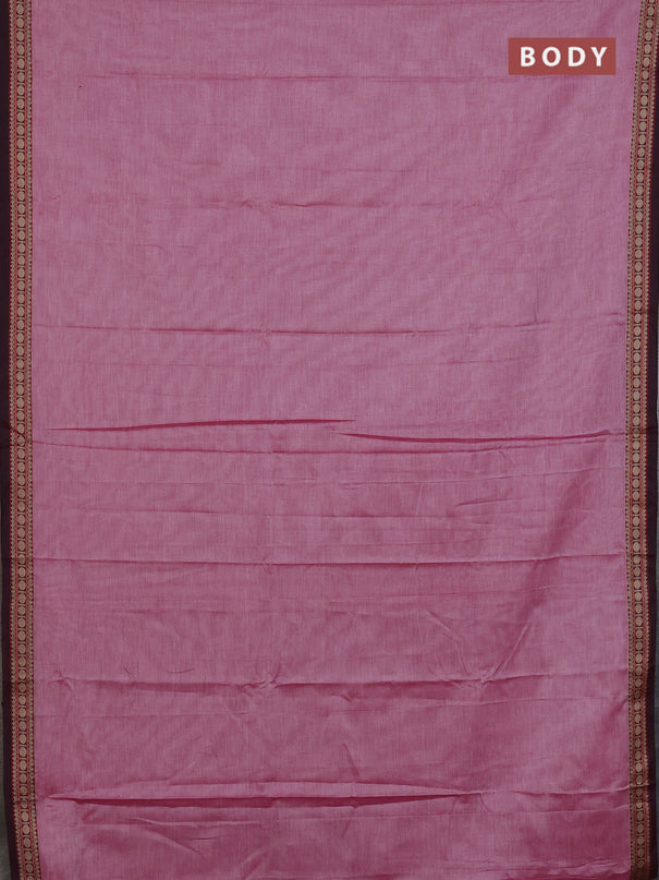 Narayanpet cotton saree pink shade and deep maroon with plain body and thread woven border
