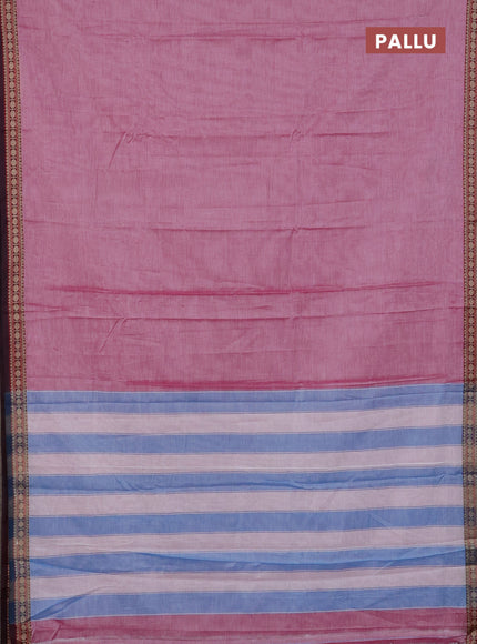 Narayanpet cotton saree pink shade and deep maroon with plain body and thread woven border