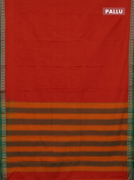 Narayanpet cotton saree orange and green with plain body and thread woven border