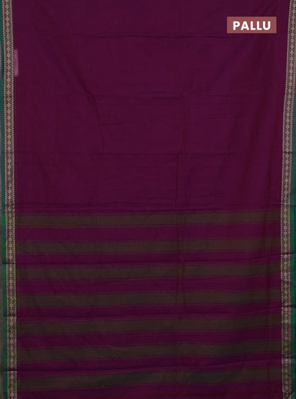Narayanpet cotton saree purple and green with plain body and thread woven border