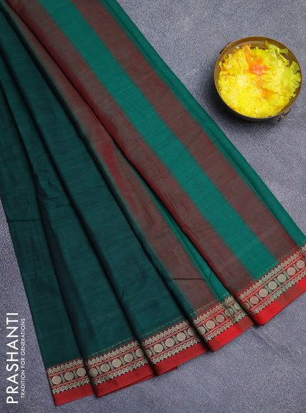 Narayanpet cotton saree green and maroon with plain body and thread woven border