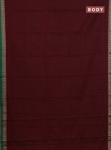 Narayanpet cotton saree deep maroon and green with plain body and thread woven border