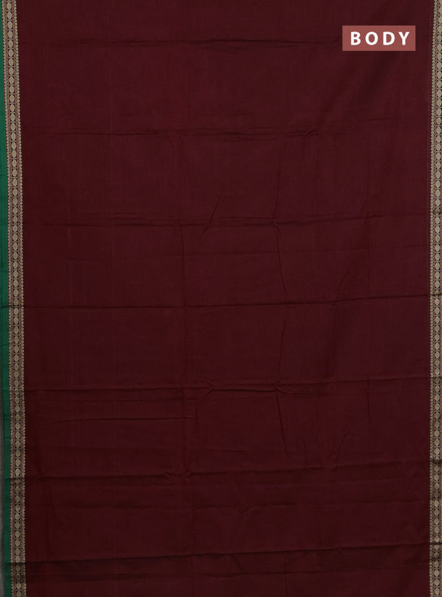 Narayanpet cotton saree deep maroon and green with plain body and thread woven border