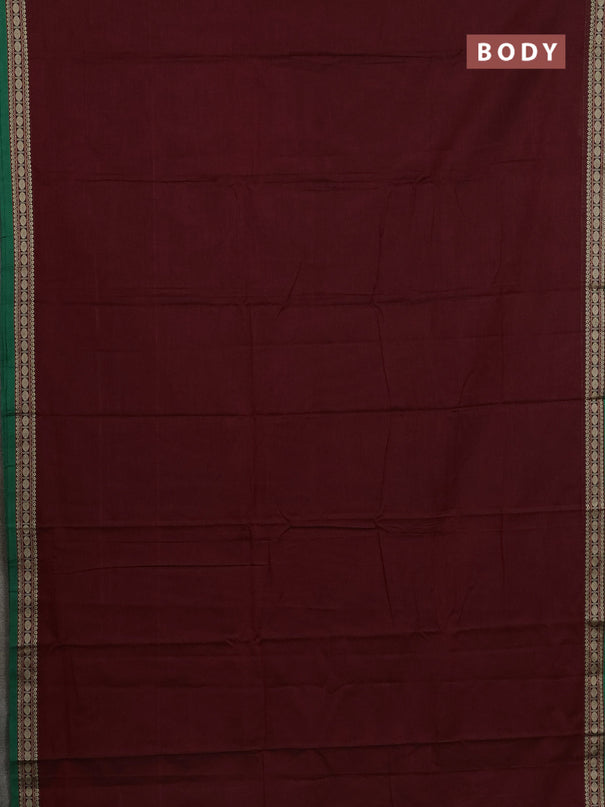 Narayanpet cotton saree deep maroon and green with plain body and thread woven border