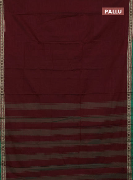 Narayanpet cotton saree deep maroon and green with plain body and thread woven border