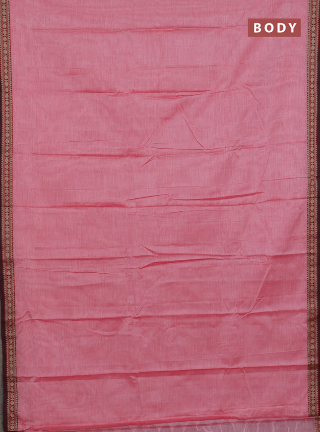 Narayanpet cotton saree red and peacock green with plain body and thread woven border