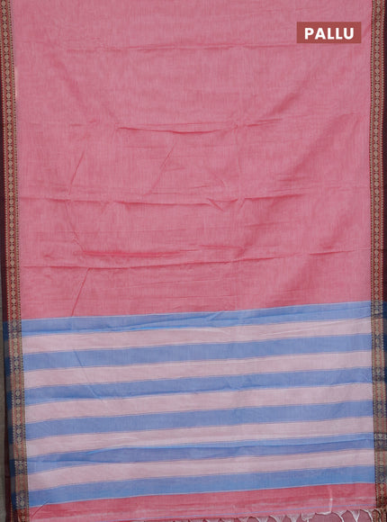 Narayanpet cotton saree red and peacock green with plain body and thread woven border