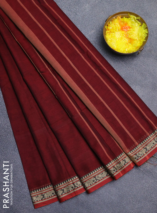Narayanpet cotton saree deep maroon and maroon with plain body and thread woven border