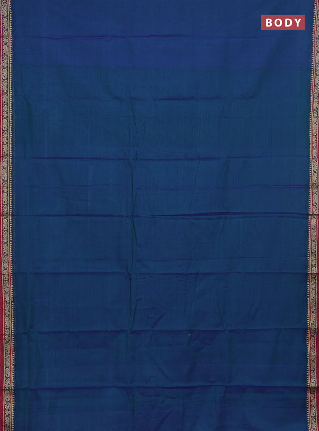 Narayanpet cotton saree dual shade of bluish green and maroon with plain body and thread woven border