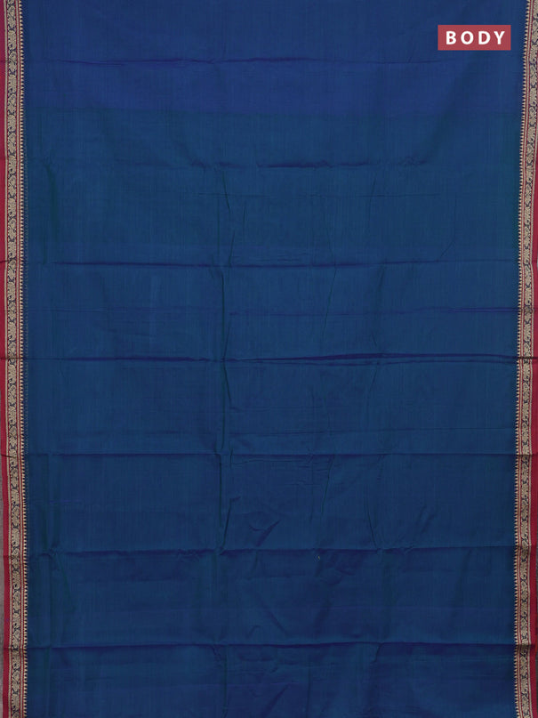 Narayanpet cotton saree dual shade of bluish green and maroon with plain body and thread woven border