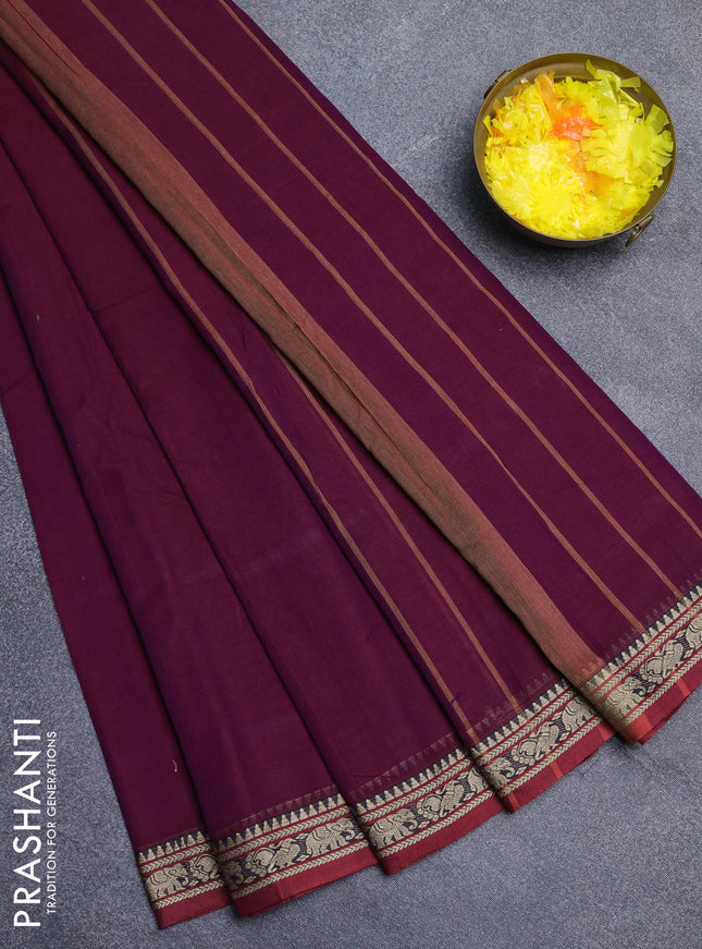 Narayanpet cotton saree wine shade and maroon with plain body and thread woven border