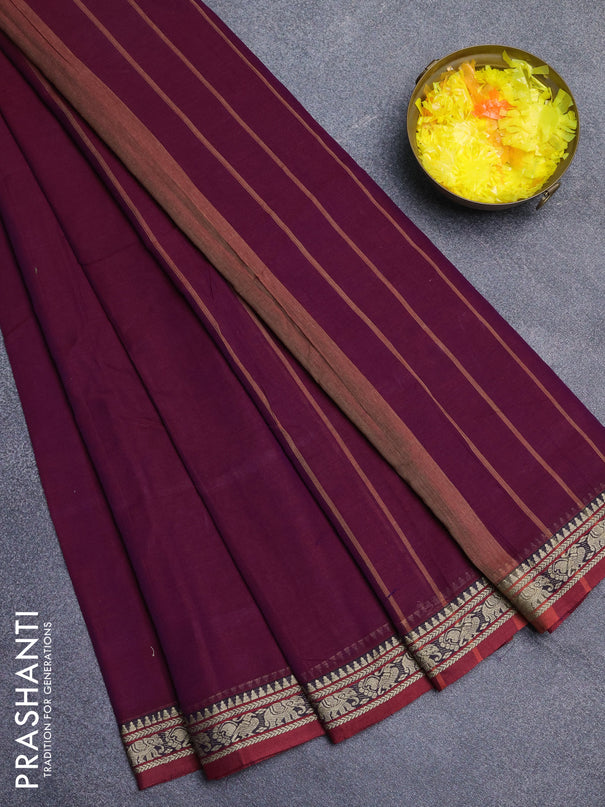 Narayanpet cotton saree wine shade and maroon with plain body and thread woven border