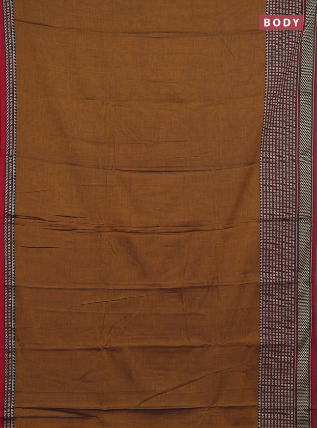 Narayanpet cotton saree dark mustard and maroon with plain body and long thread woven border