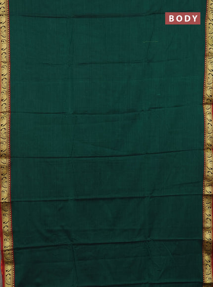 Narayanpet cotton saree green and maroon with plain body and thread woven border