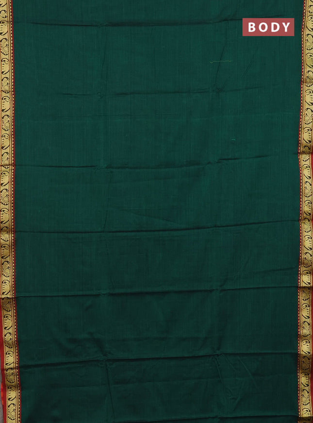 Narayanpet cotton saree green and maroon with plain body and thread woven border