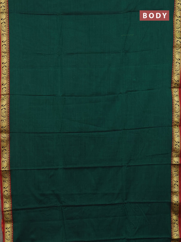 Narayanpet cotton saree green and maroon with plain body and thread woven border