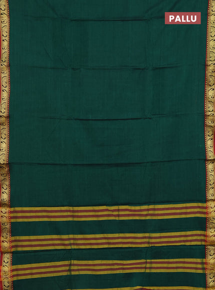Narayanpet cotton saree green and maroon with plain body and thread woven border