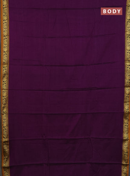 Narayanpet cotton saree purple and mustard yellow with plain body and thread woven border