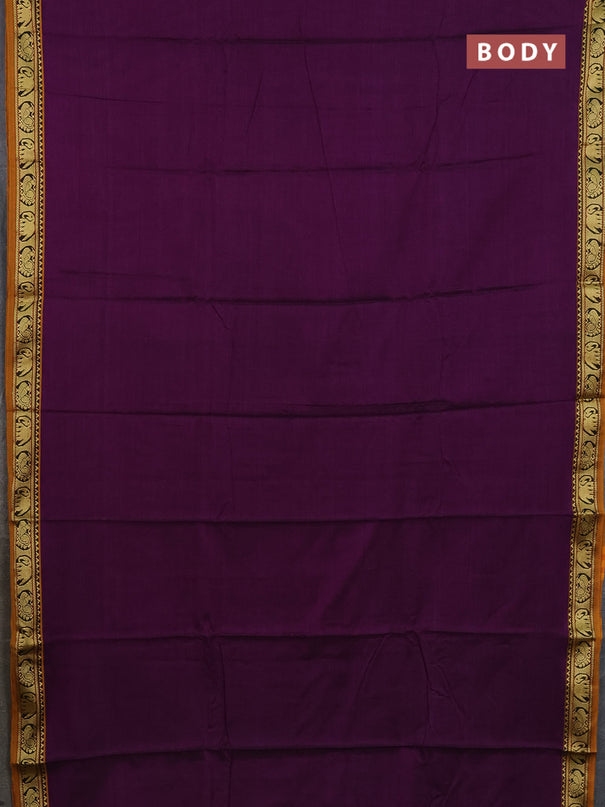 Narayanpet cotton saree purple and mustard yellow with plain body and thread woven border