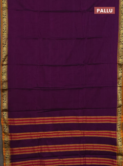Narayanpet cotton saree purple and mustard yellow with plain body and thread woven border