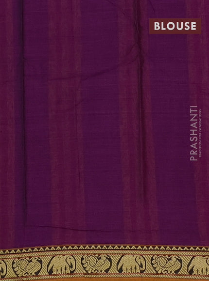 Narayanpet cotton saree purple and mustard yellow with plain body and thread woven border