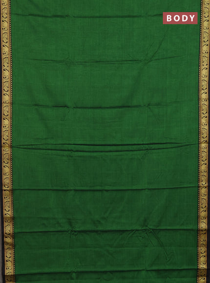Narayanpet cotton saree green and black with plain body and thread woven border