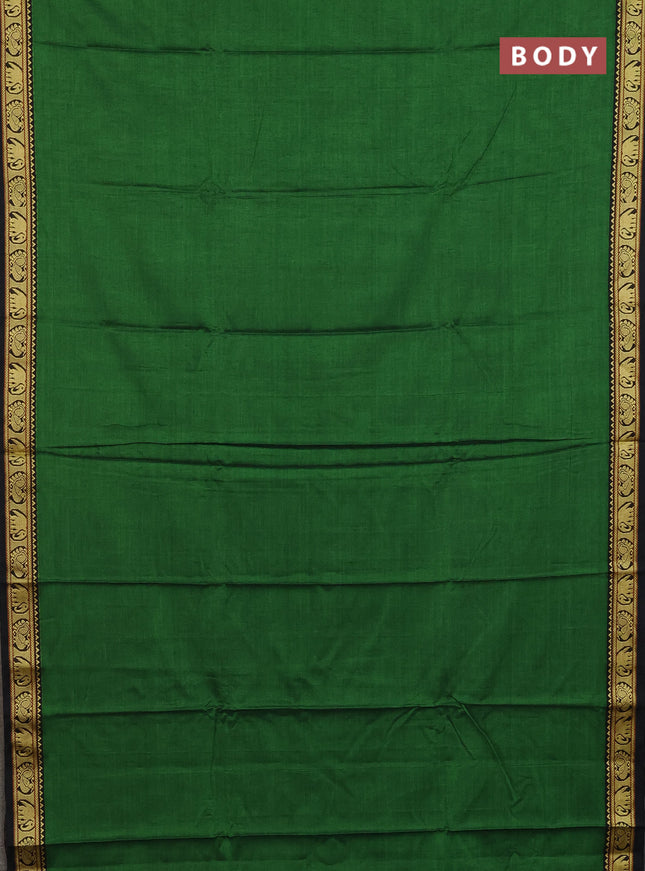 Narayanpet cotton saree green and black with plain body and thread woven border