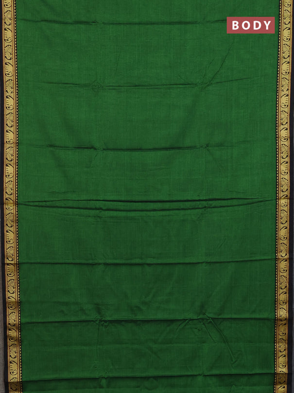 Narayanpet cotton saree green and black with plain body and thread woven border