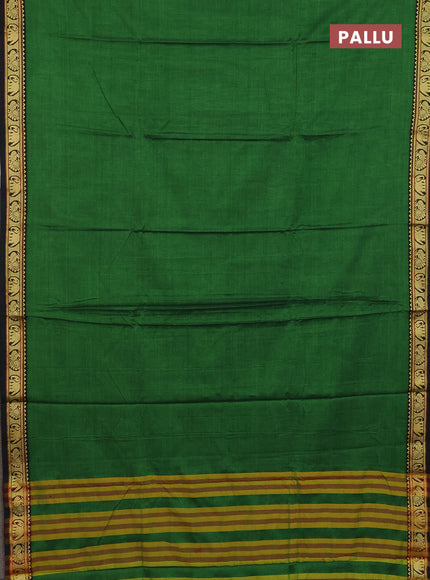 Narayanpet cotton saree green and black with plain body and thread woven border