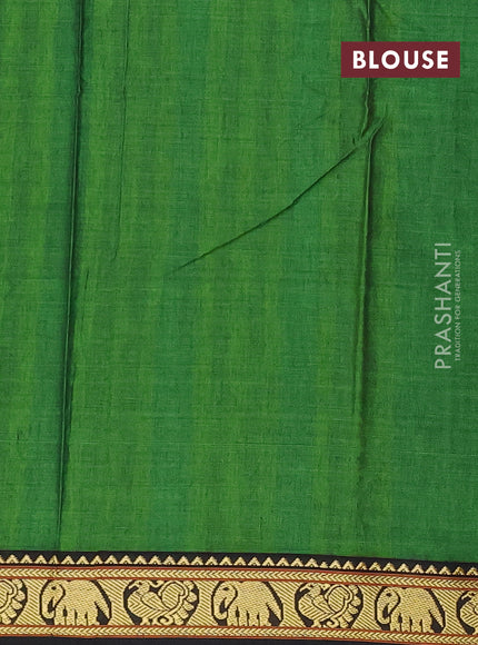 Narayanpet cotton saree green and black with plain body and thread woven border