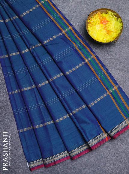 Narayanpet cotton saree dual shade of bluish green and pink with thread weaves and small thread woven border