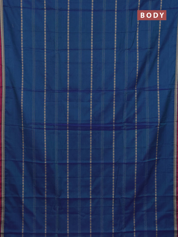 Narayanpet cotton saree dual shade of bluish green and pink with thread weaves and small thread woven border